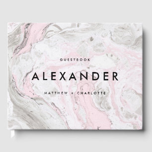 PInk and Grey Faux Marble Modern Wedding Photo Guest Book