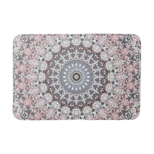 Pink and Grey Feminine Medallion Pattern Bath Mat