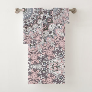 Pink and Grey Feminine Medallion Pattern Bath Towel Set