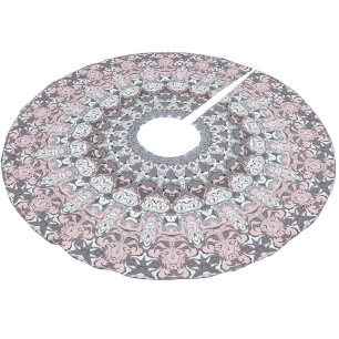 Pink and Grey Feminine Medallion Pattern Brushed Polyester Tree Skirt