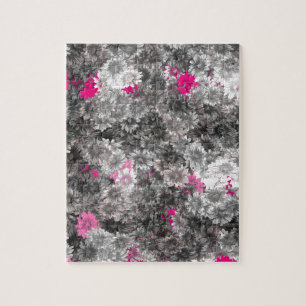 Pink and Grey Floral Art Jigsaw Puzzle