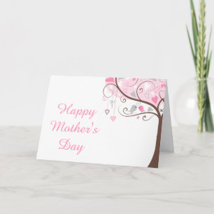 Pink and Grey Floral Bird Mother's Day Card