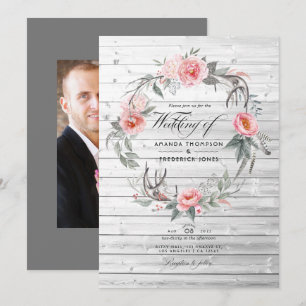 Pink and Grey Floral Bohemian Wedding Invitation