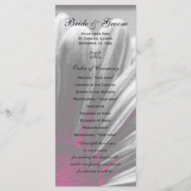 Pink and Grey Floral Highlights Wedding Program Programme (Front)