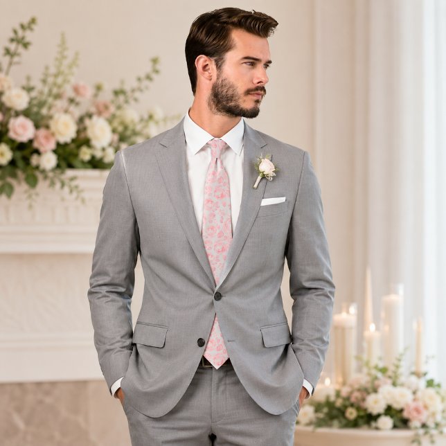Pink and Grey Floral Rose Pattern Neck Tie (Creator Uploaded)