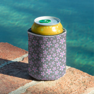 Pink and Grey Geometric Florals Can Cosy Cooler