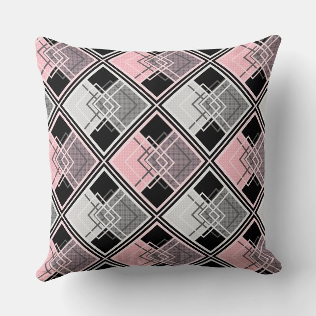  Pink and grey geometric patchwork #patchwork  Cushion (Back)