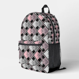  Pink and grey geometric patchwork #patchwork  Printed Backpack