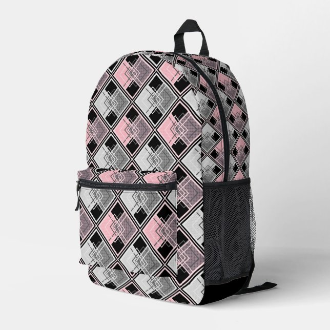  Pink and grey geometric patchwork #patchwork  Printed Backpack (Back Corner Right)