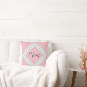 Pink and Grey Gingham Quilting Square Mothers Day Cushion