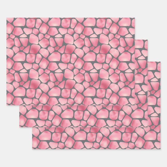 Pink and Grey Giraffe Print Wrapping Paper Sheet (Set)