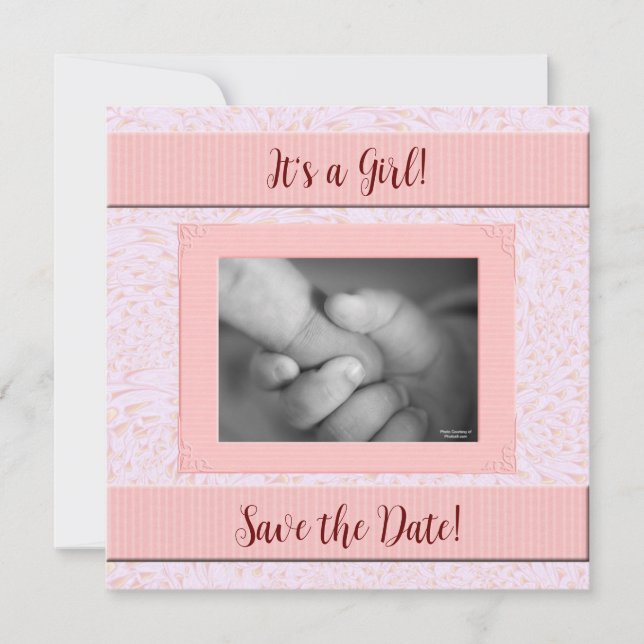 Pink and Grey Girl Baby Shower Save The Date (Front)