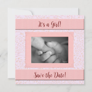 Pink and Grey Girl Baby Shower Save The Date