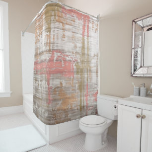 Pink and Grey Grunge Artistic Abstract Shower Curtain