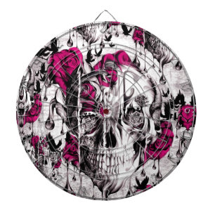 Pink and grey grunge melting skull dartboard