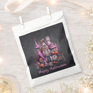 Pink and Grey Haunted House Happy Halloween Favour Bags