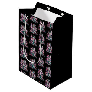 Pink and Grey Haunted House Pattern Halloween Medium Gift Bag