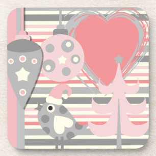 Pink and Grey Holiday Ornaments and Bird Coasters