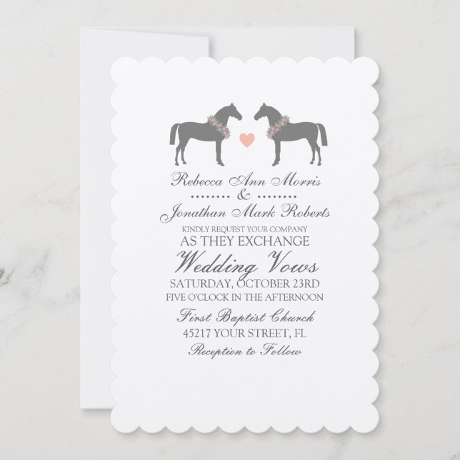 Pink and Grey Horses Wedding Invitation (Front)