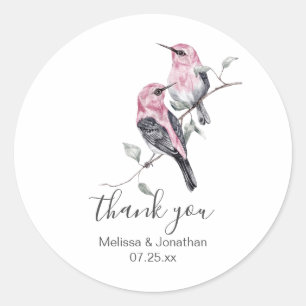 Pink and Grey Hummingbird Wedding Thank You Classic Round Sticker