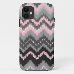 Pink and Grey Ikat Chevron iPhone 11 Case
