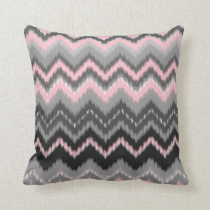 Pink and Grey Ikat Chevron Cushion