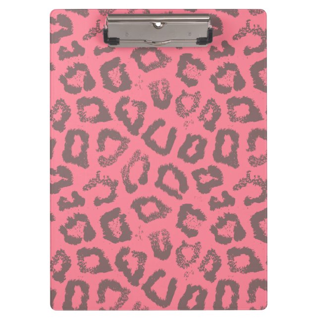 Pink and Grey Leopard Cheetah Animal Print Clipboard (Front)