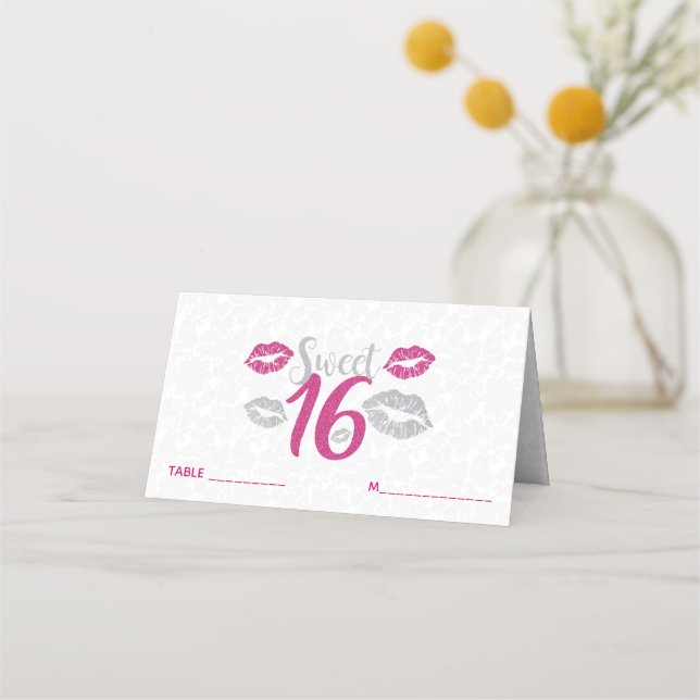 Pink And Grey Lips Place Card (Front)