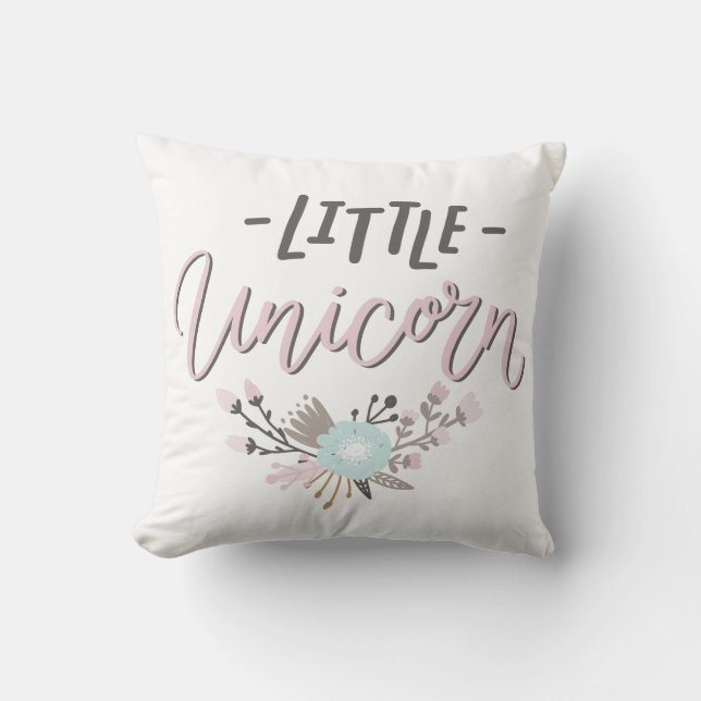 Pink and Grey Little Unicorn Hand Lettered Floral Cushion (Front)