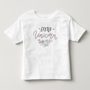 Pink and Grey Little Unicorn Hand Lettered Floral Toddler T-Shirt