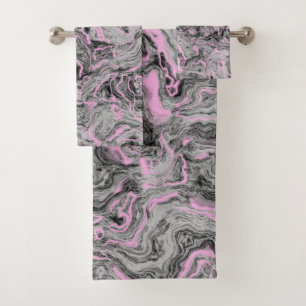 Pink and grey Marble abstract Bath Towel Set