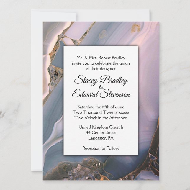  Pink and Grey Marble Agate Wedding Invitation (Front)