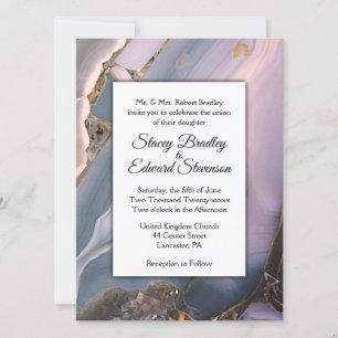  Pink and Grey Marble Agate Wedding Invitation