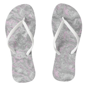 pink and grey Marble Swirl Abstract Flip Flops