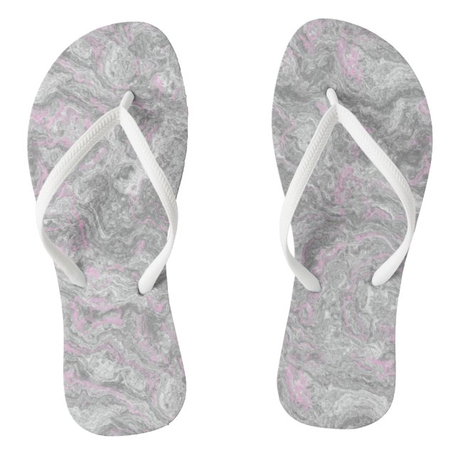 pink and grey Marble Swirl Abstract Flip Flops (Footbed)