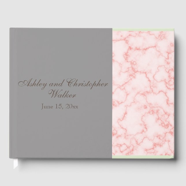 Pink and Grey Marble Wedding Guestbook (Front)