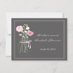 Pink and Grey Mason Jar Bridal Shower Advice Card