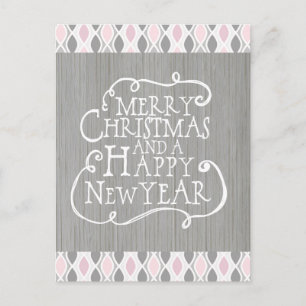 Pink and Grey Merry Christmas Holiday Postcard