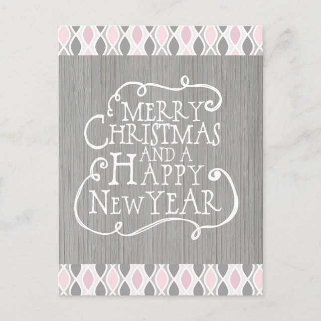Pink and Grey Merry Christmas Holiday Postcard (Front)