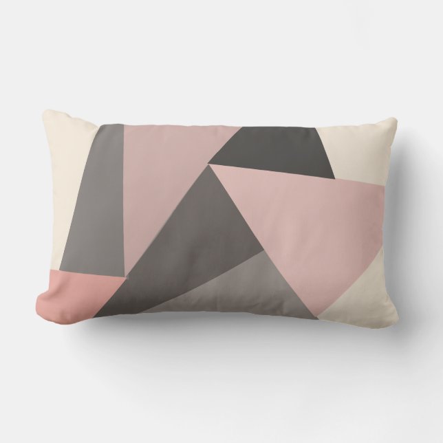Pink and Grey Mid-century Modern Geometric  Lumbar Cushion (Front)