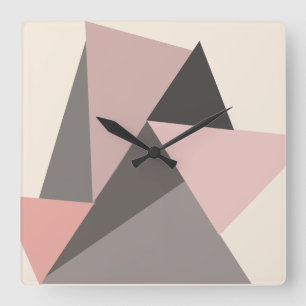 Pink and Grey Mid-century Modern Geometric   Square Wall Clock