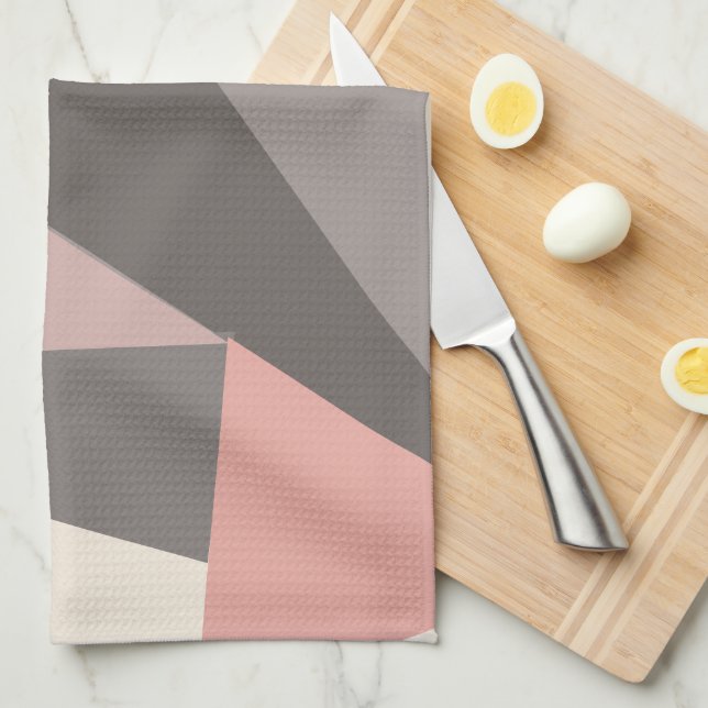 Pink and Grey Mid-century Modern Geometric   Tea Towel (Quarter Fold)