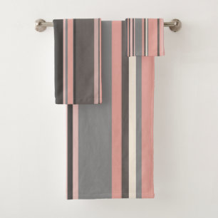 Pink and Grey Mid-century Modern Stripes Bath Towel Set