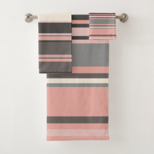 Pink and Grey Mid-century Modern Stripes Bath Towel Set