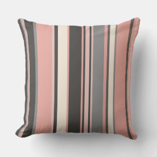 Pink and Grey Mid-century Modern Stripes Cushion