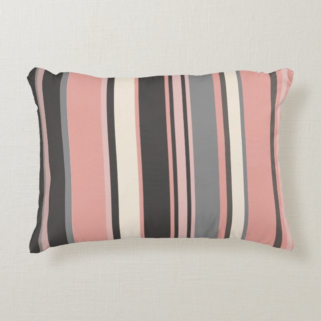Pink and Grey Mid-century Modern Stripes   Decorative Cushion (Front)