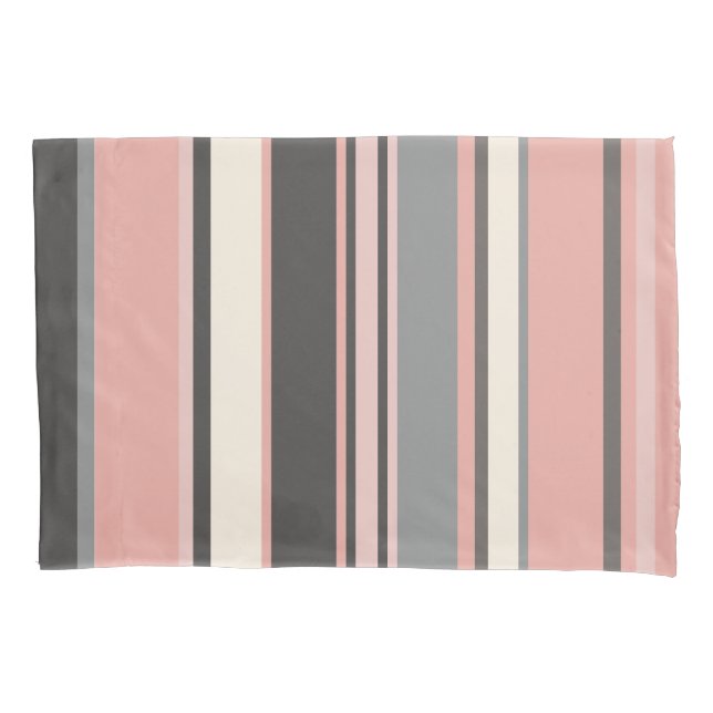 Pink and Grey Mid-century Modern Stripes   Pillowcase (Front)