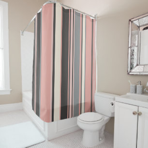 Pink and Grey Mid-century Modern Stripes   Shower Curtain