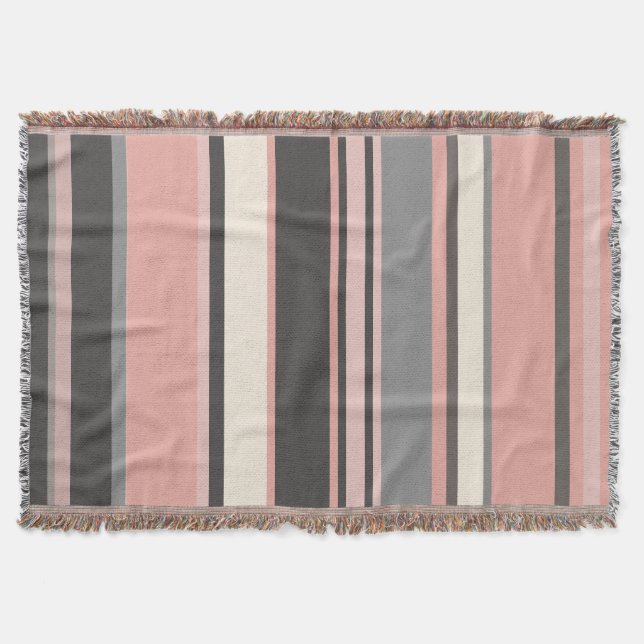 Pink and Grey Mid-century Modern Stripes   Throw Blanket (Front)