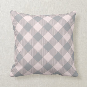 Pink and Grey modern buffalo check plaid pattern Cushion
